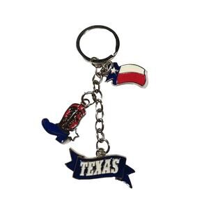 Texas Metal Keychain Flag Boot Dangle